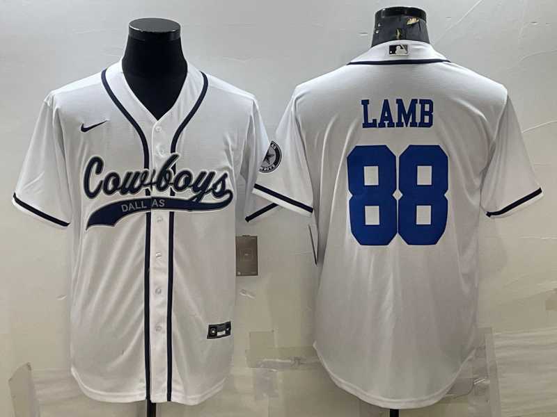 Men%27s Dallas Cowboys #88 CeeDee Lamb White With Patch Cool Base Stitched Baseball Jersey